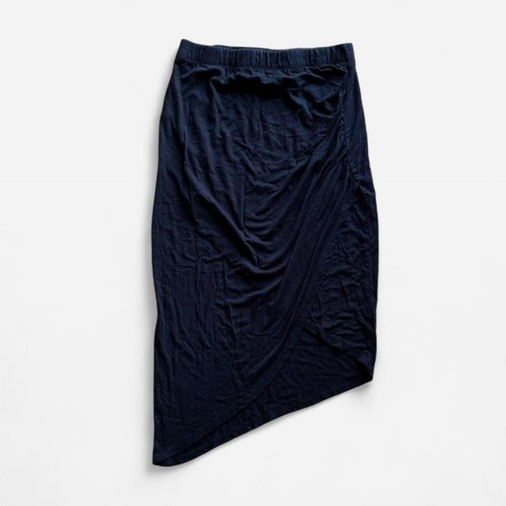 Bobeau Black Asymmetrical‎ Hem Ruched Midi Skirt Size M